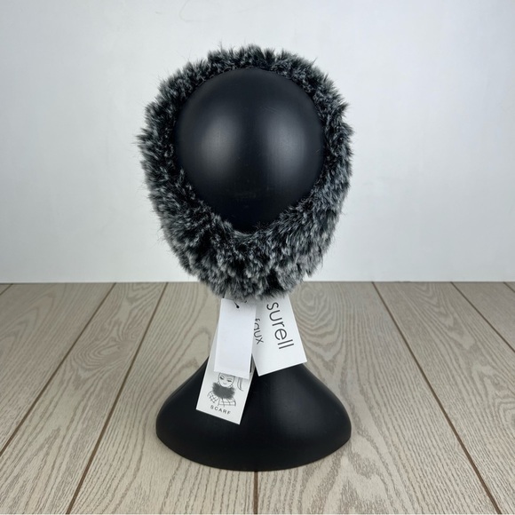Surell Rex Rabbit Faux Fur Knit Stretch Headband OS Black Frost $65